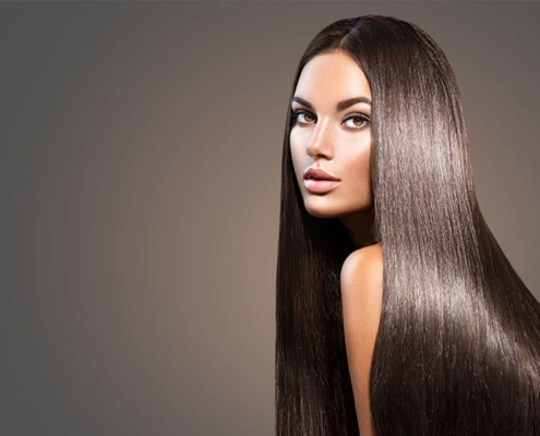 brazilian blowout woman with shiny hair