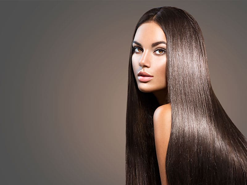 brazilian blowout woman with shiny hair